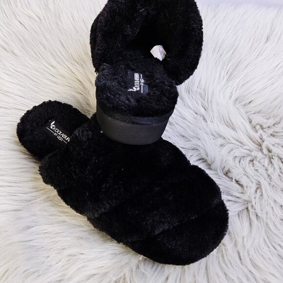 Koolaburra by UGG Women Slippers Size 7 Black Fuzzy Cozy Plush Slide House Shoes - Picture 4 of 11